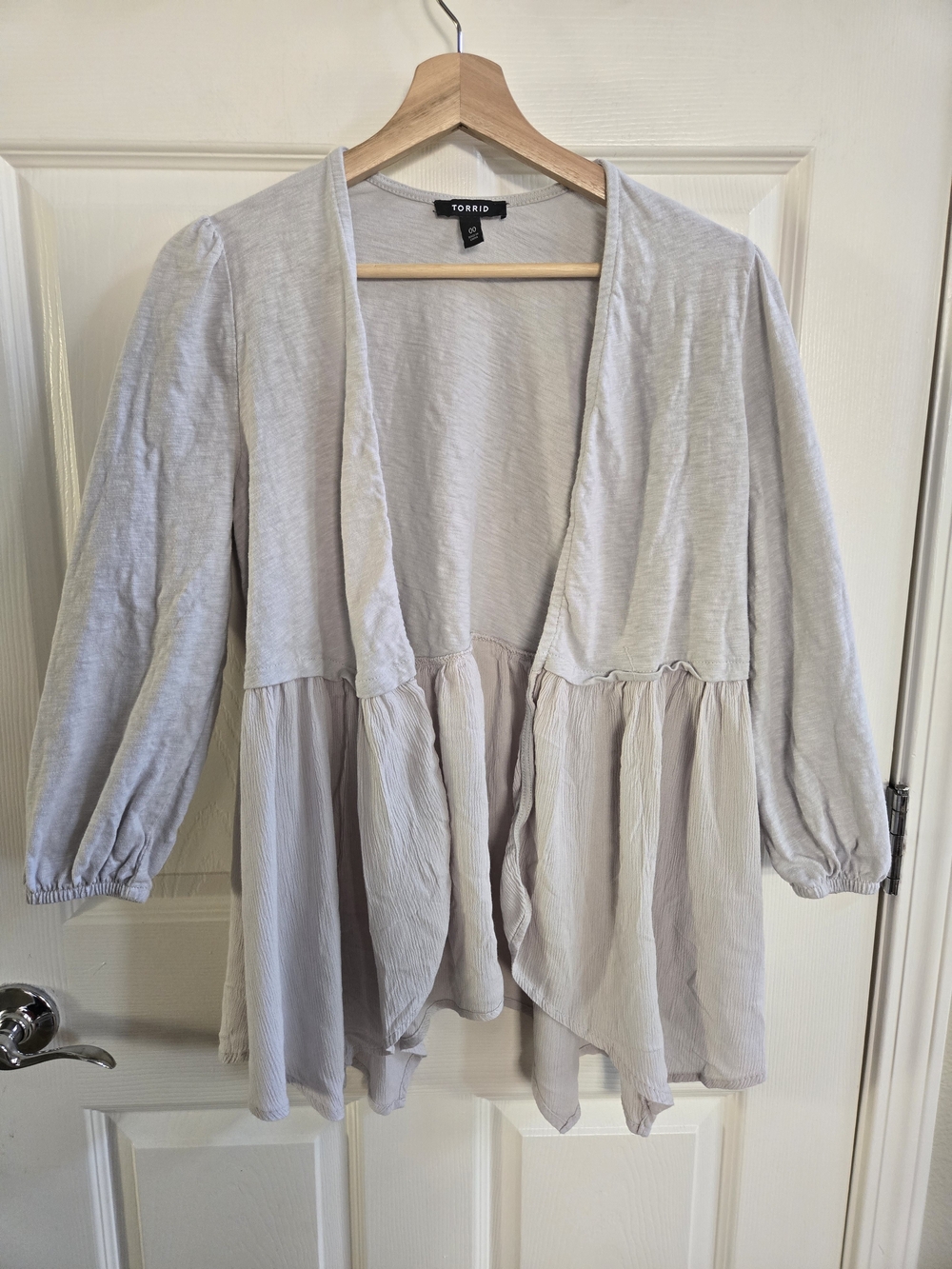 Torrid Light Gray Open-Front Peplum Cardigan